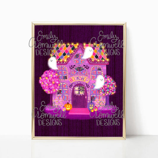 Halloween Bookshop Art Print