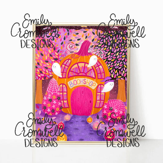 Halloween Pumpkin Bookshop Art Print