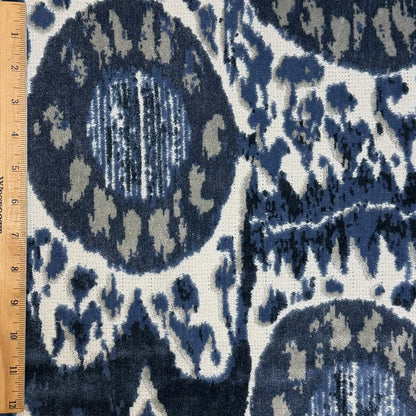 KAYA -IKAT EFFECT DESIGNER PATTERN CUT VELVET UPHOLSTERY FABRIC BY THE YARD