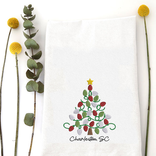 LIGHTBULB TREE (custom) - TEA TOWEL EMB