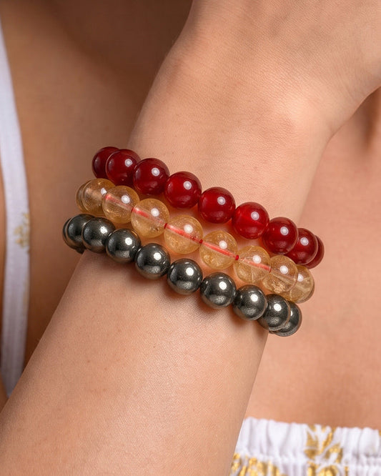 Maroon Gold & Black, Team Spirit Bracelet Stack, Gemstone Bracelet Set - 4mm