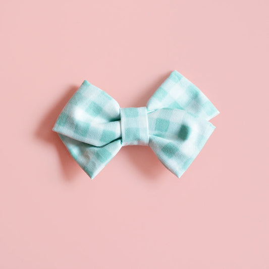 Mint Gingham Hair Bow Clip Headband, Little Girl Hair Accessories