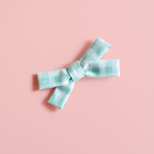 Mint Gingham Hair Bow Clip Headband, Little Girl Hair Accessories