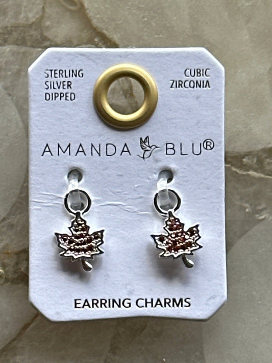 Orange CZ Maple Leaf Earring Charm Silver Amanda Blu Earrings