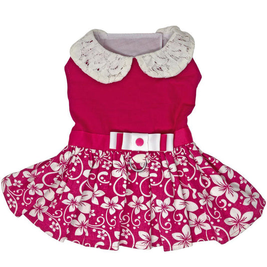 Pink Hibiscus Dog Dress with Matching Leash