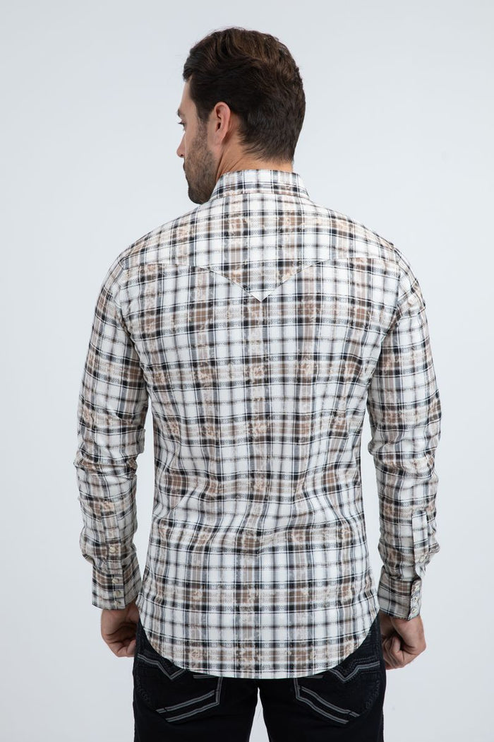 Men's Western Modern Fit Cotton/Spandex Long Sleeve Shirt with Snaps- back view