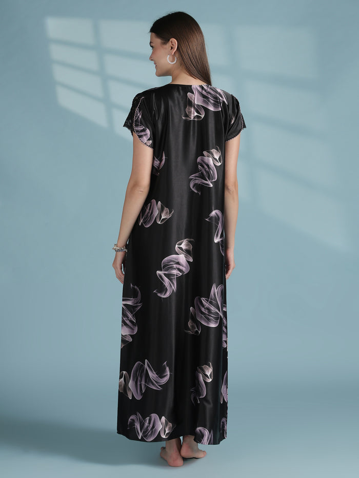 Elegant smoky print satin nighty for women online