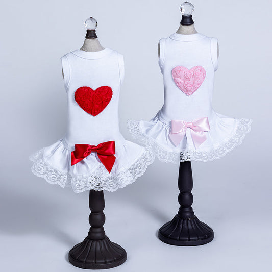 Puff Heart With Lace Dog Dress