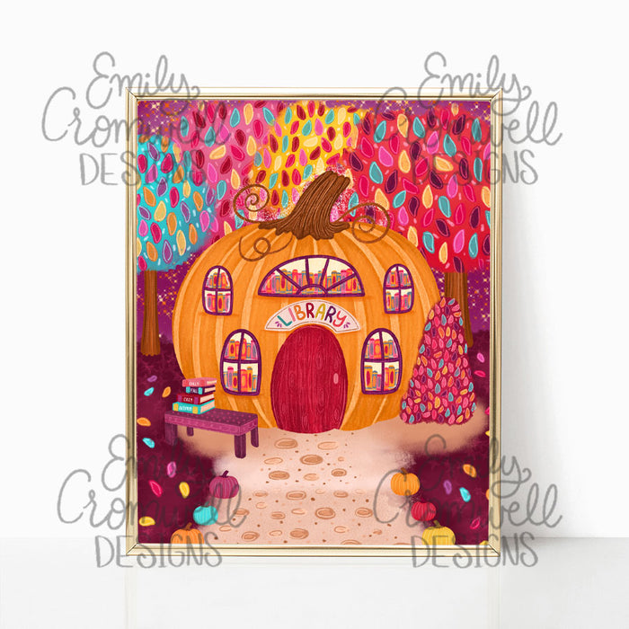 Pumpkin Library Art Print