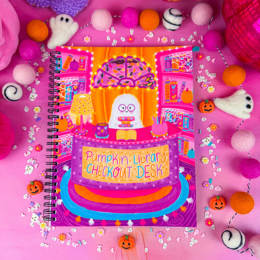 Pumpkin Library Checkout Desk Notebook (7" x 9")