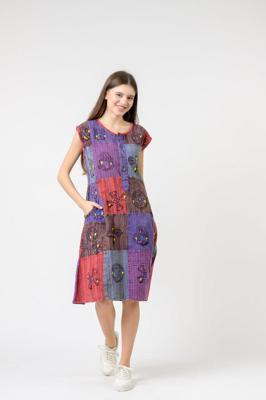 Rhea Half-Button Midi Dress (Assorted)