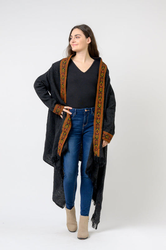 Rhea Hooded Long Jacket With Border (Assorted)