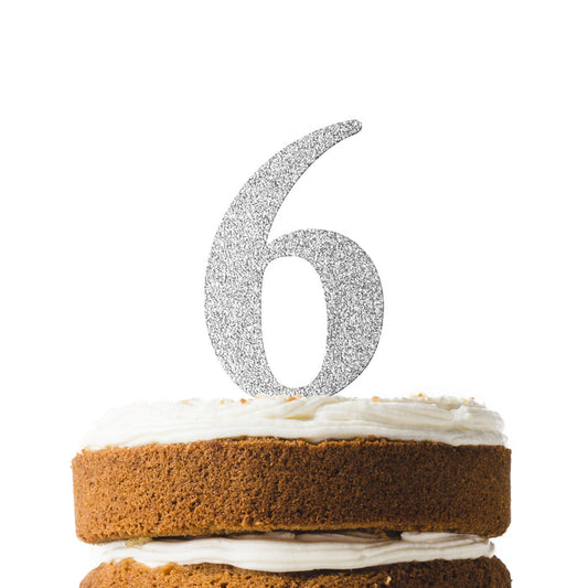 Silver Glitter Number 6 Cake Topper