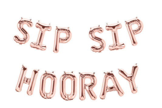 SIP SIP HOORAY Rose Gold Mylar Balloon