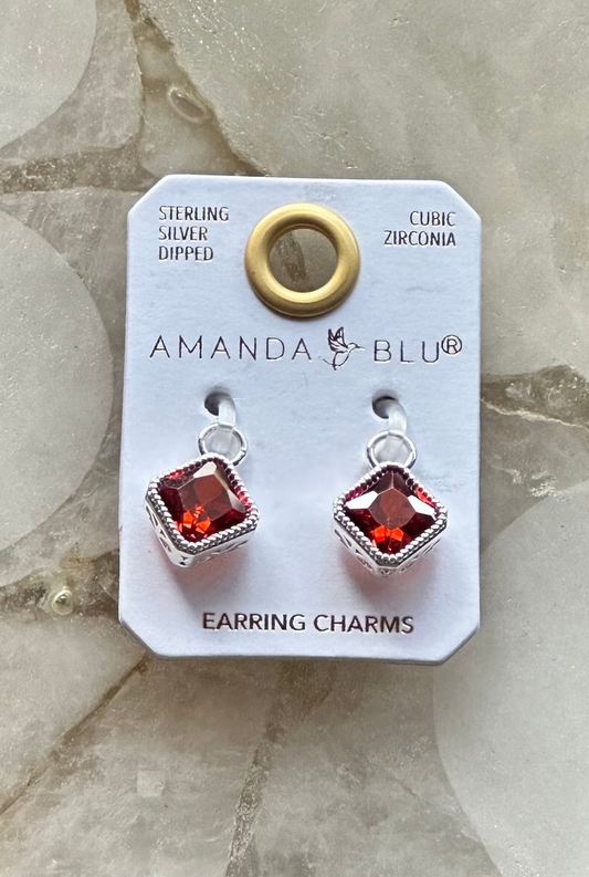 Square Burgundy CZ Earring Charm Silver Amanda Blu Earrings