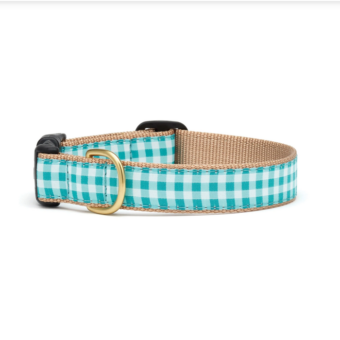 Turquoise Gingham Dog Collar
