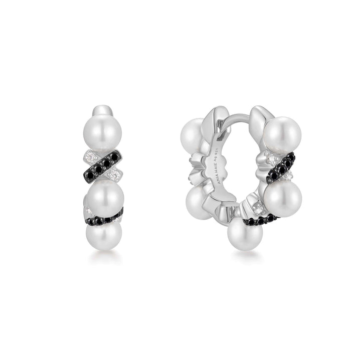 Two-Tone Sparkling Braided Shell Pearl Huggie Hoop Earrings