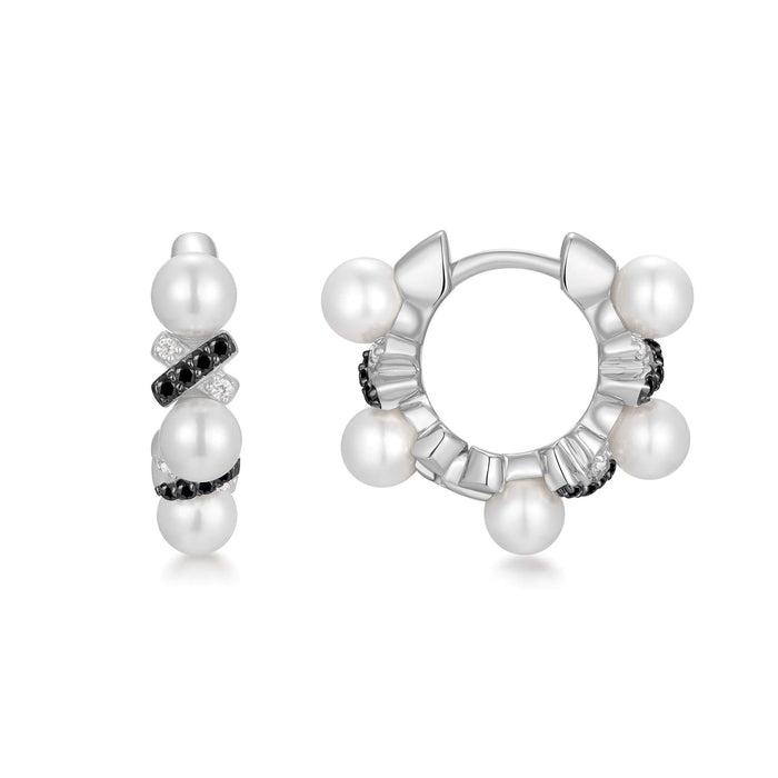 Two-Tone Sparkling Braided Shell Pearl Huggie Hoop Earrings
