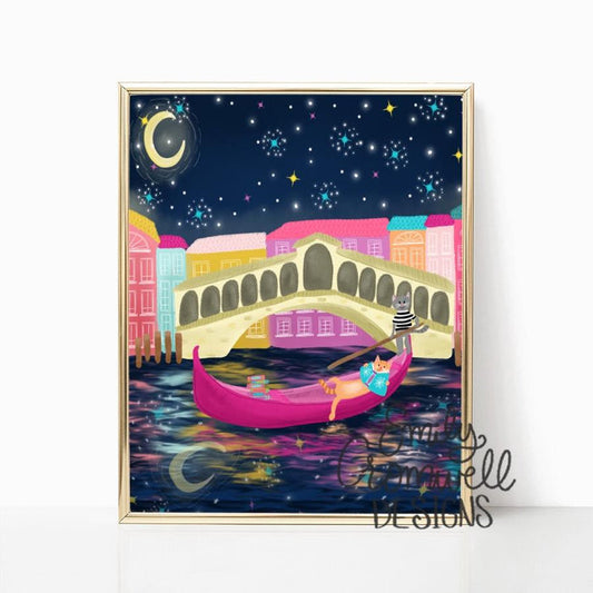 Venice Cats Reading Art Print
